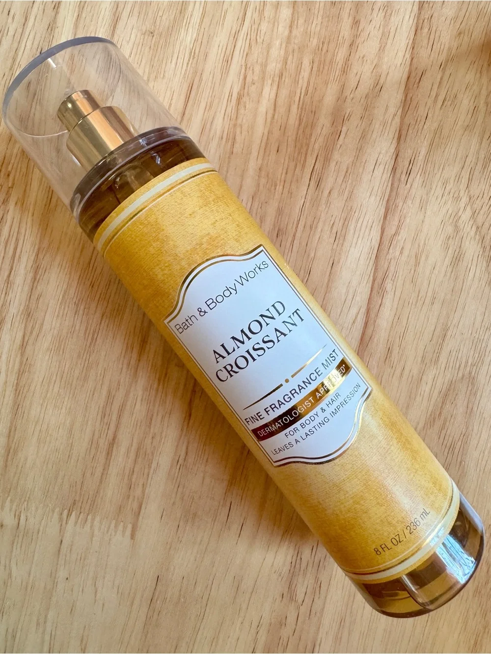 Bath & Body Works Almond Croissant Fine Fragrance Mist - Yellow and Gold Accents